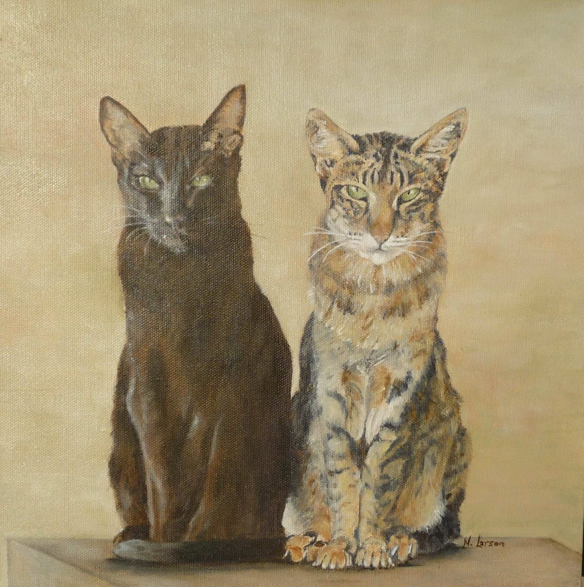Painting of two cats in black and yellow color